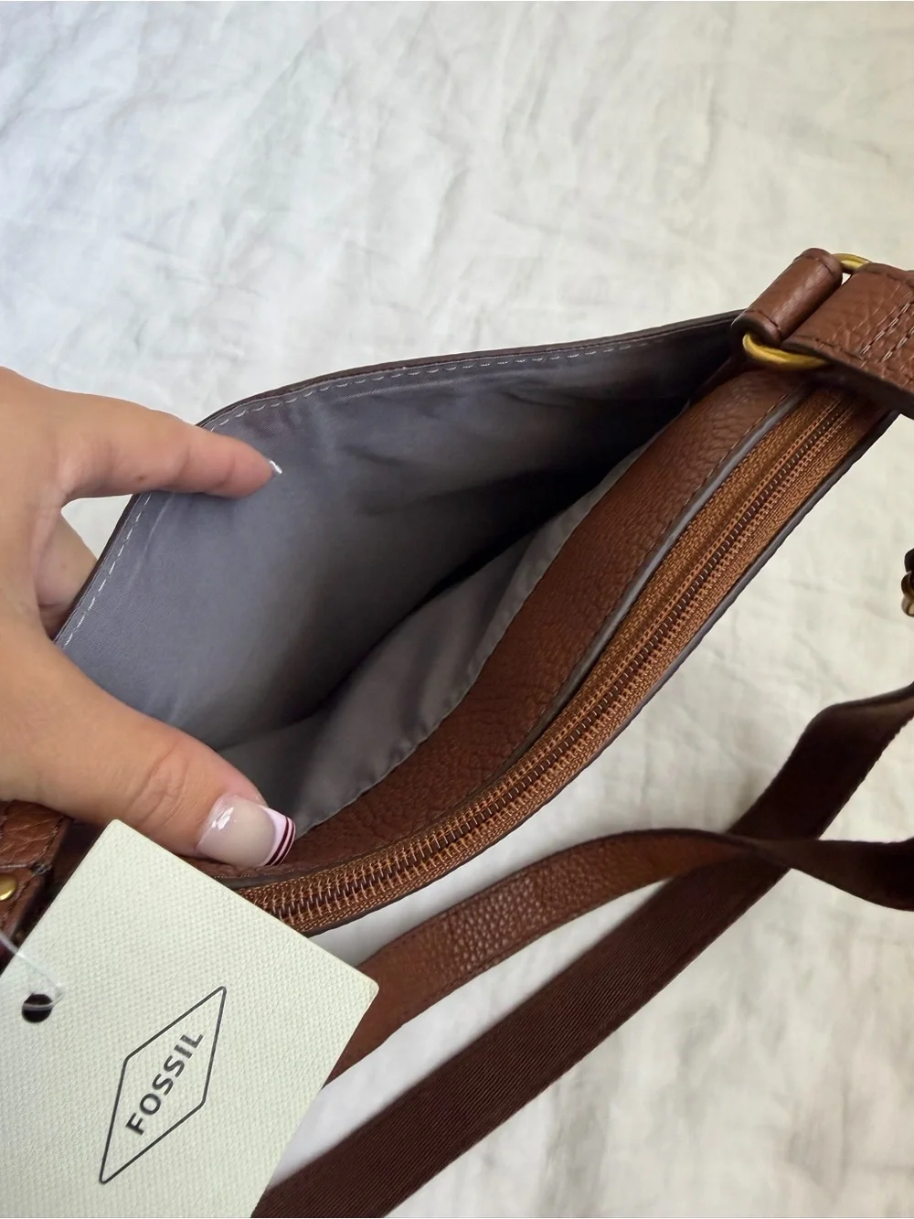 Fossil Tessa Leather Crossbody Bag with Gold Hardware